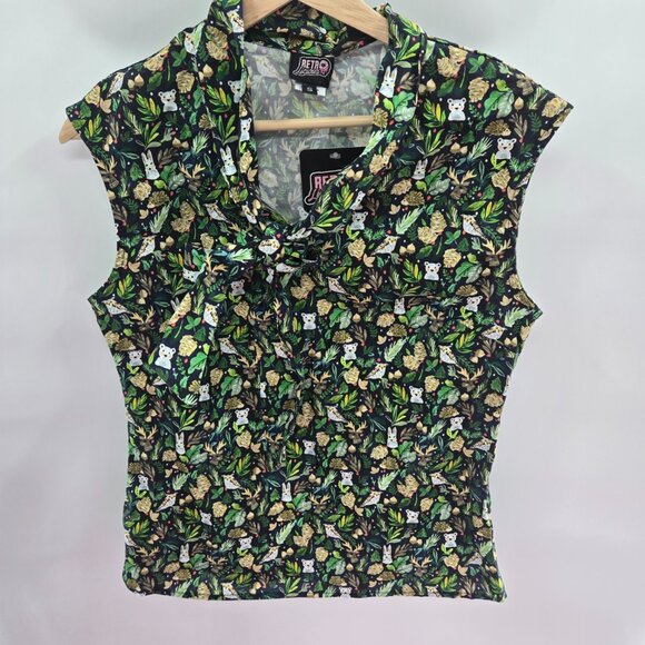 Retrolicious x Modcloth Sleeveless 100% Cotton Tie V-Neck Front Blouse Small - Picture 1 of 9